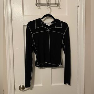 And Now This Collared Long Sleeve Contrast Stitching Black and White Shirt